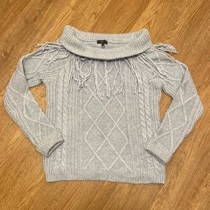 Fate Gray Blue Fringe Cable-knit Sweater